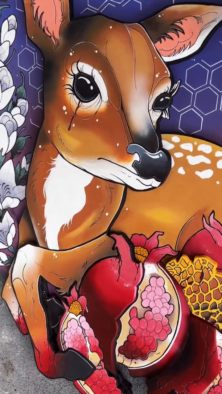 Deer with pomegranates neo-traditional tattoo by 𝕭 𝖔 𝖓 𝖊 𝖍 𝖊 𝖆 𝖉