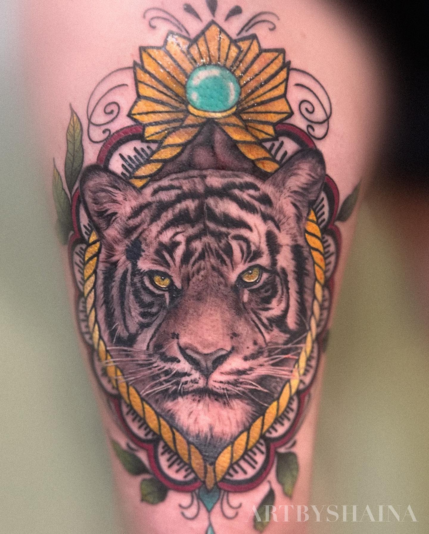 Tiger American traditional tattoo on the forearm by ππ·π°πΈπ½π°