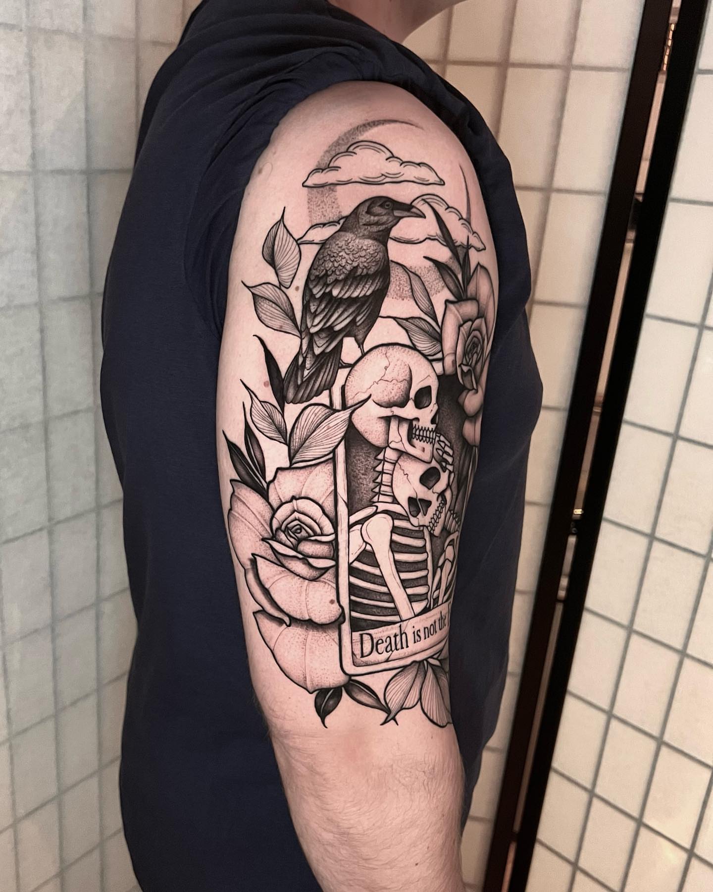 Skull and roses realism tattoo on the forearm by Chelsea Darling