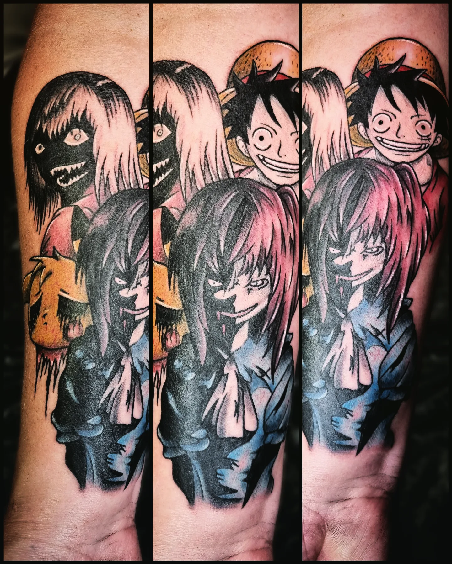 Anime characters anime tattoo on the forearm by AntiheroTattoo