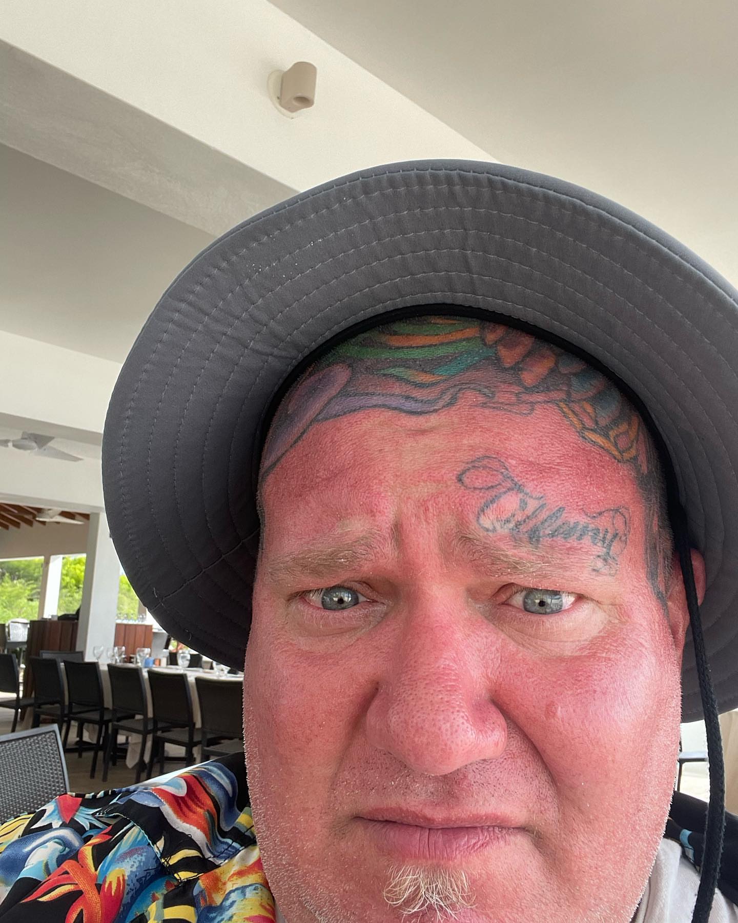 Face American traditional tattoo on the head by Edward Choat