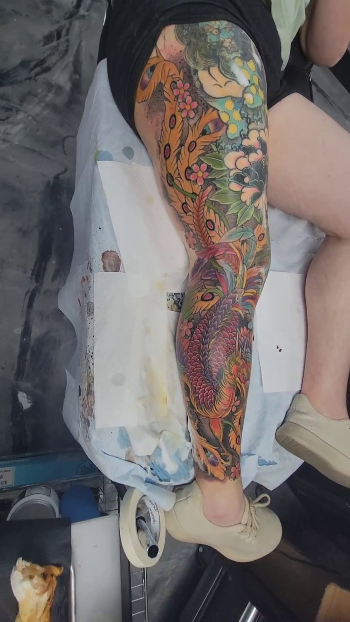 Koi fish and floral elements japanese irezumi tattoo by James Vaughn