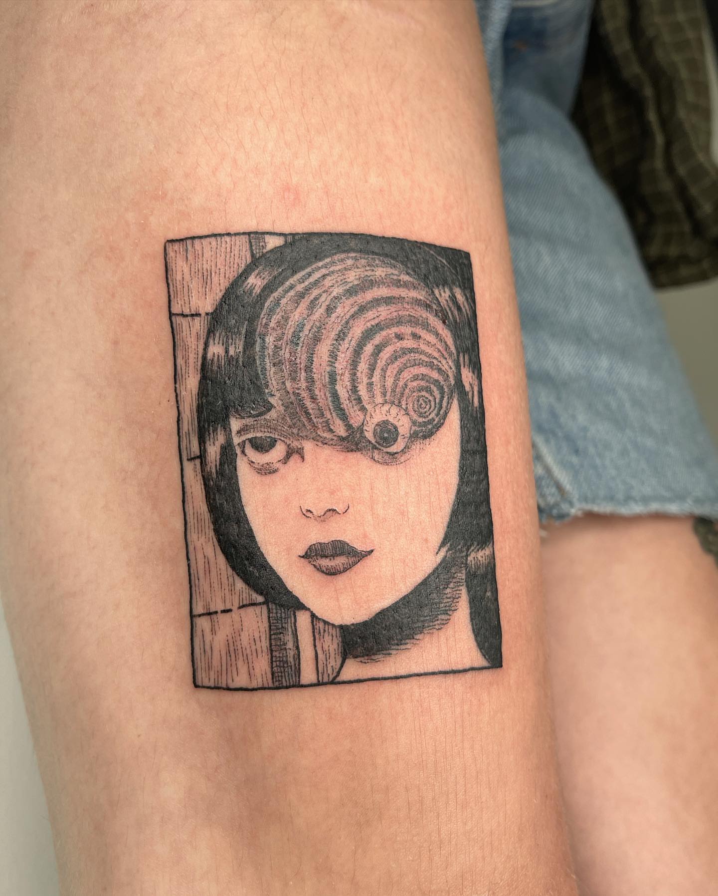 Portrait realism tattoo on the thigh by sanjai