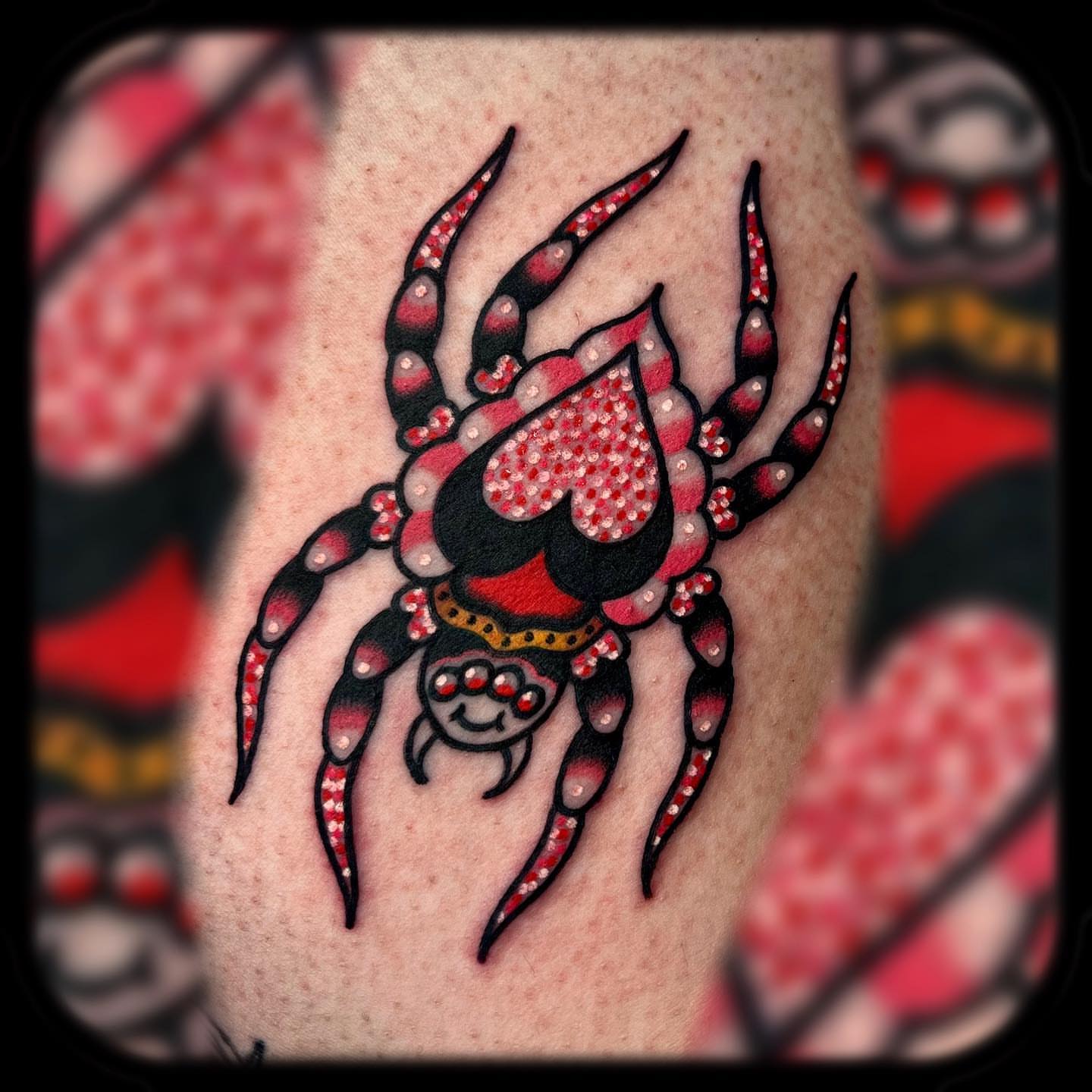 Spider American traditional tattoo on the forearm by Benjamin Ward