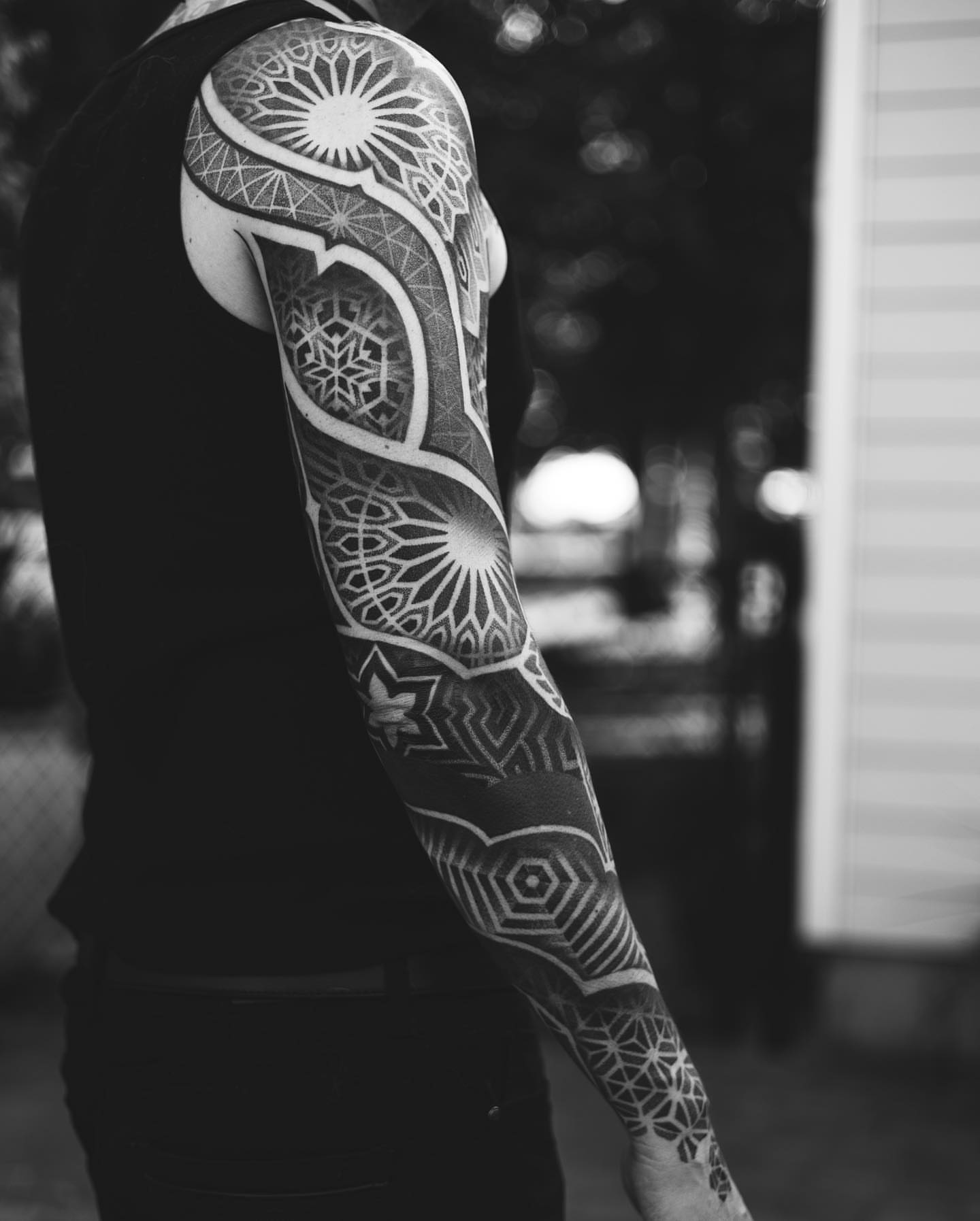 Geometric patterns geometric tattoo on the forearm by Nick Fierro