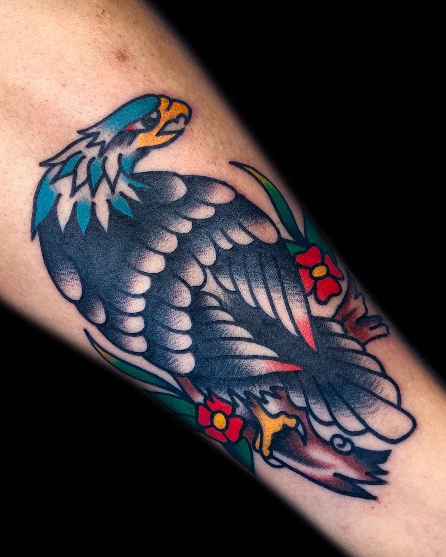 Eagle American traditional tattoo on the forearm by The Calamari Kid
