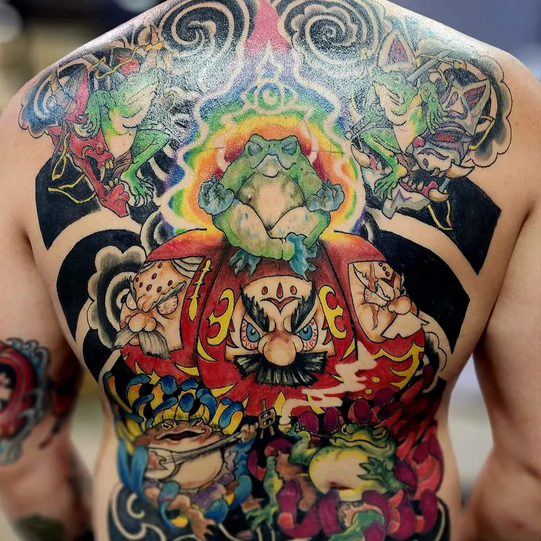 Fantasy creature American traditional tattoo on the back by Russell Lucas