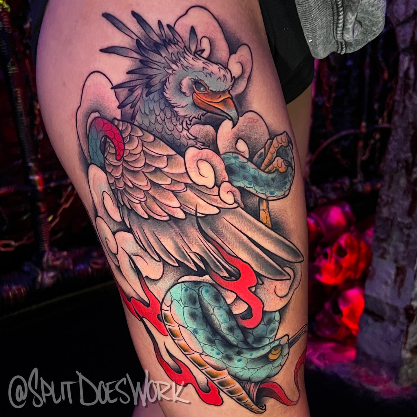 Tattoo by @splitdoeswork — american_traditional, dotwork