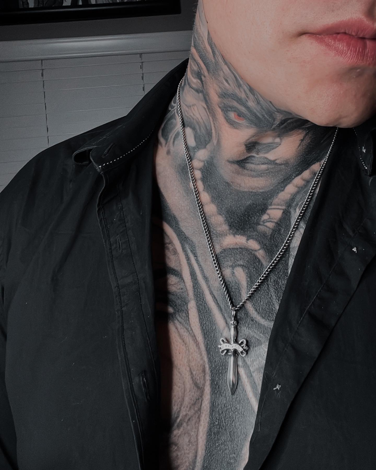 Demon face dark realism tattoo on the neck by 𝕭𝖗𝖞𝖈𝖊 𝖂𝖎𝖑𝖑𝖎𝖆𝖒