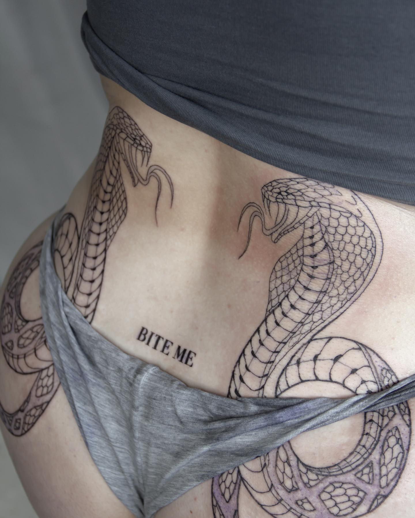 Snakes black and grey tattoo on the torso by Liv