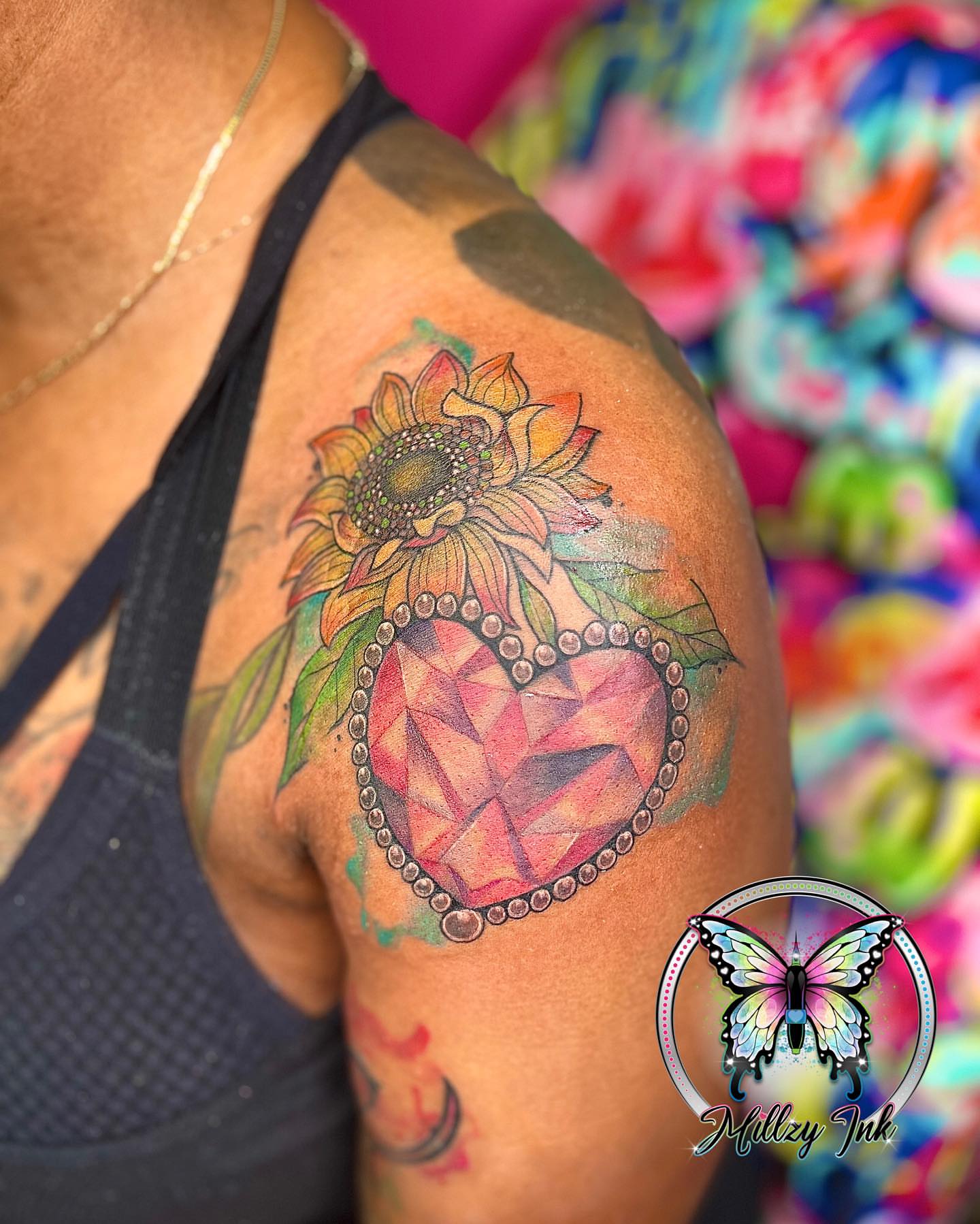 Tattoo by @millzyink — watercolor, geometric