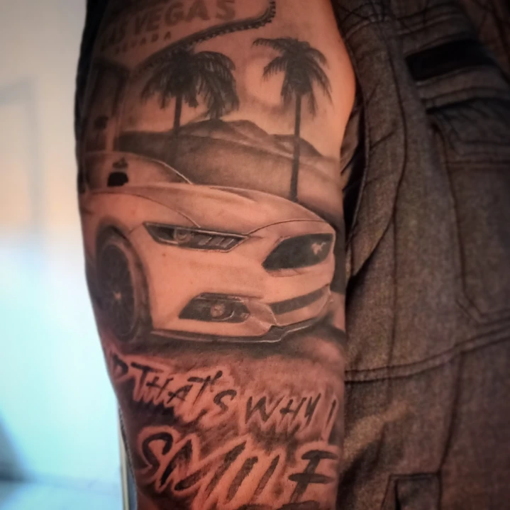 Car realism tattoo on the forearm by Pod Viñes