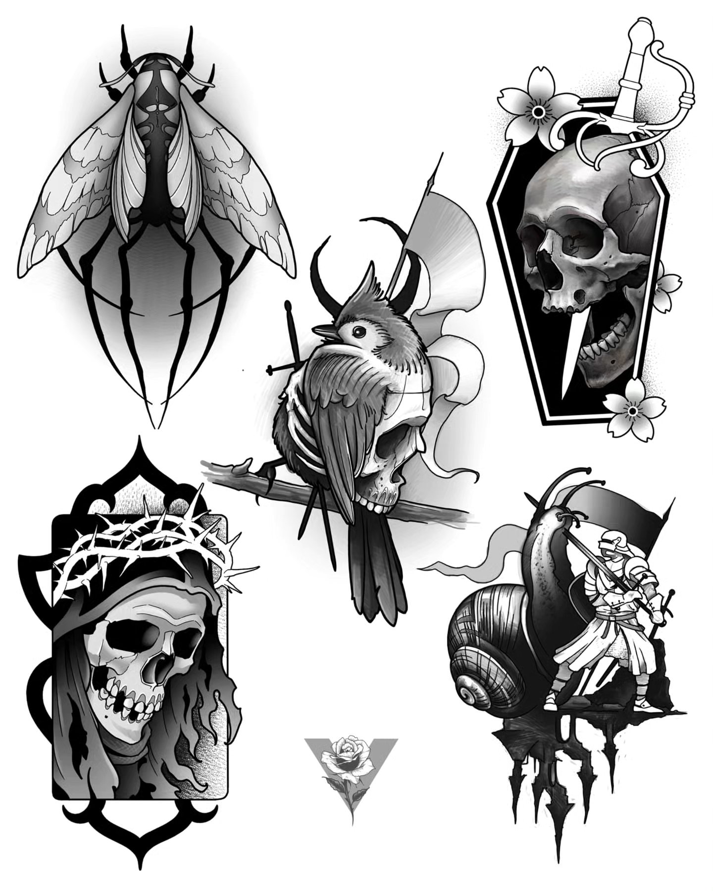 Insects and skulls dark realism tattoo by V πΊπ¦