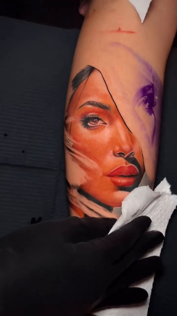 Woman's portrait with abstract elements realism tattoo by J O S S I e L P I N e D A