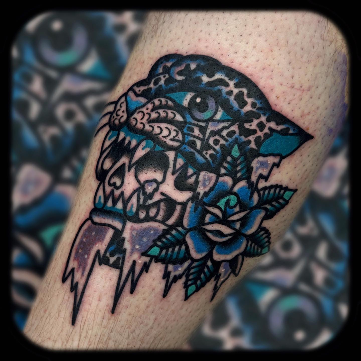 Skull and bird American traditional tattoo on the forearm by Benjamin Ward