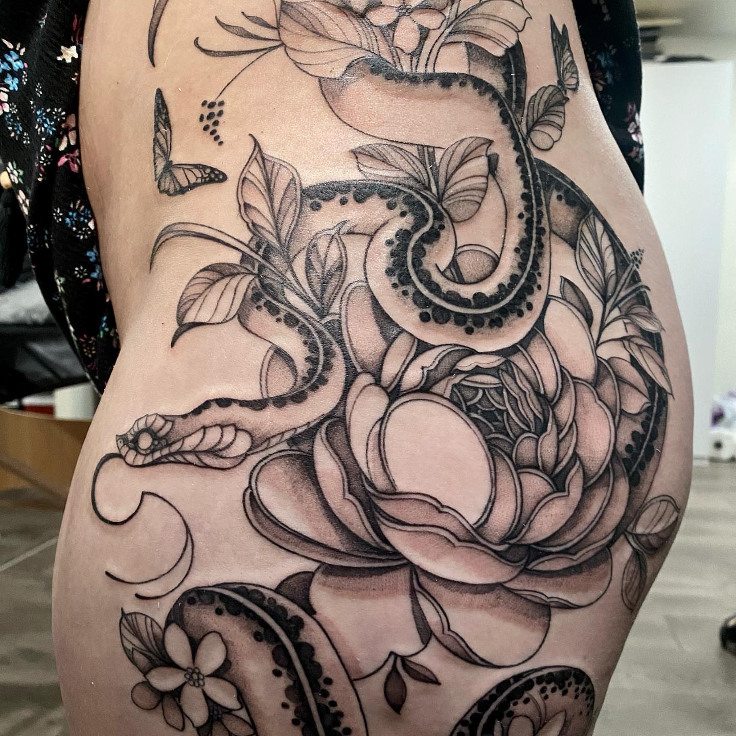 Tattoo by @bollingerart — black_and_grey, dotwork