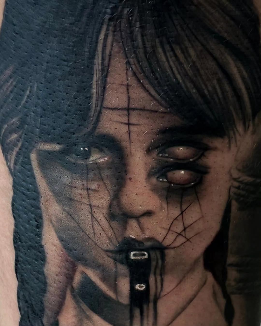 Tattoo by @dredd_tattoos — dark_realism, black_and_grey