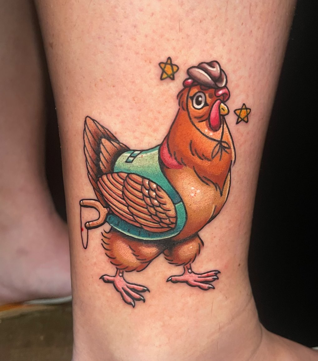 Chicken American traditional tattoo on the forearm by π»ππππ β½ πΏππππ, Franklin, Tennessee