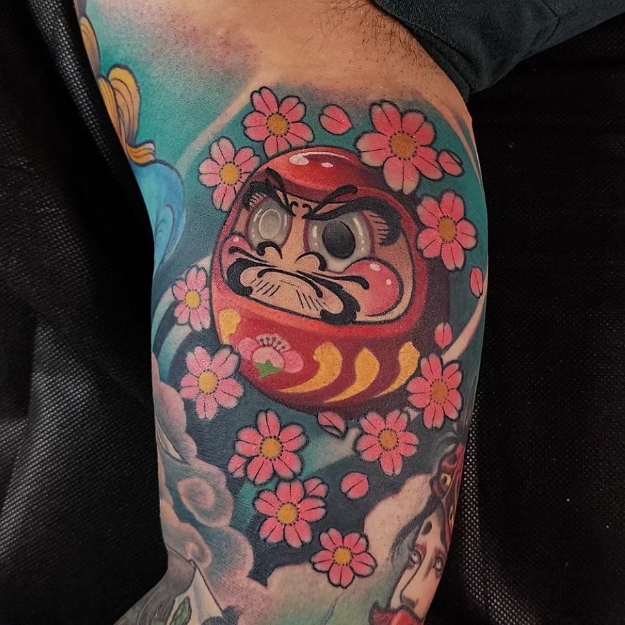 Daruma doll japanese irezumi tattoo on the forearm by Joanna Nguyen ♈