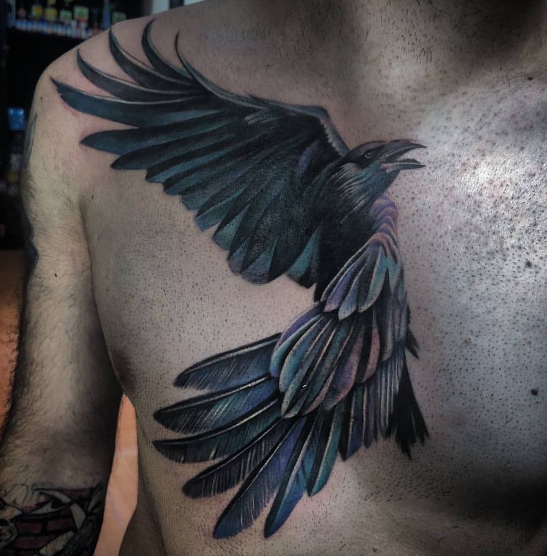 Crow realism tattoo on the chest by ππππππ