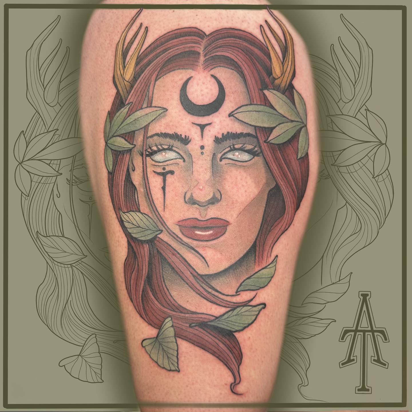 Woman with crescent moon realism tattoo on the forearm by Chris Dobransky