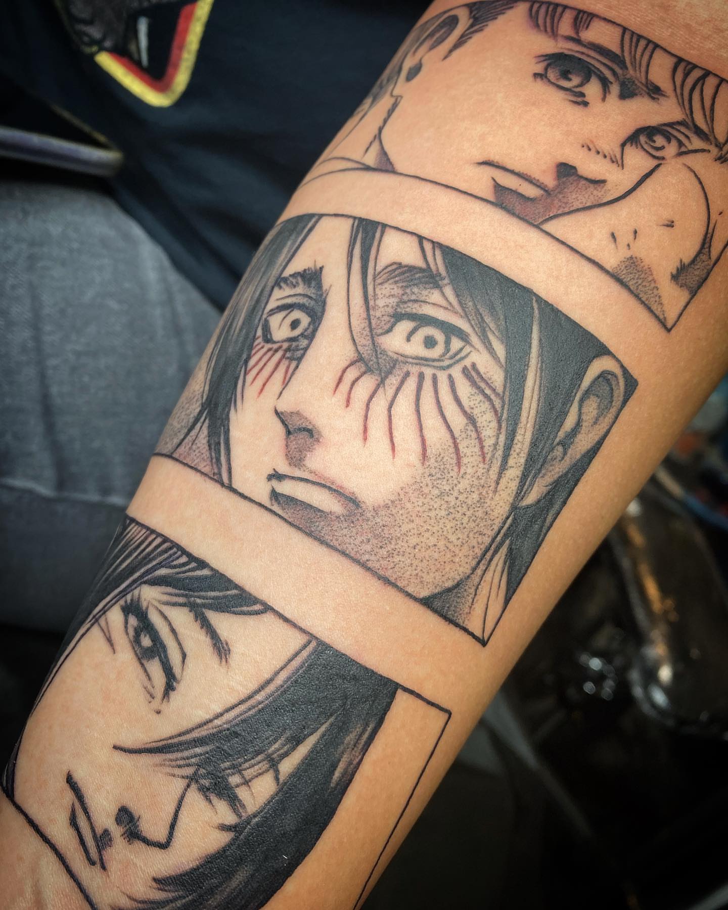 Anime characters anime tattoo on the forearm by Angel Rodriguez