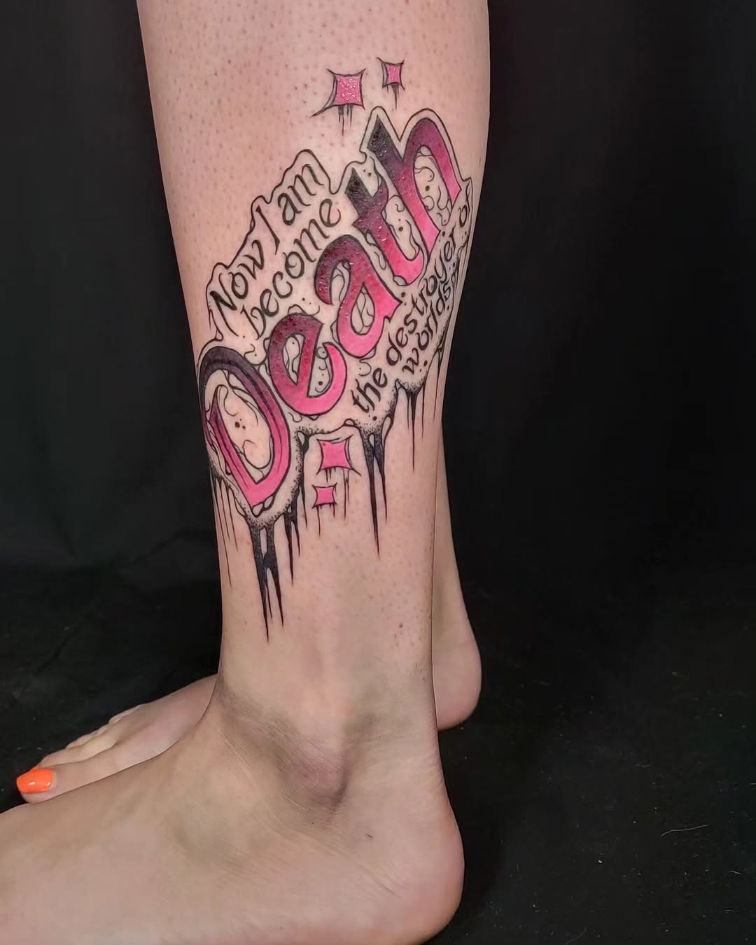 Tattoo by @bigscriptenergy — lettering_script, trash_polka