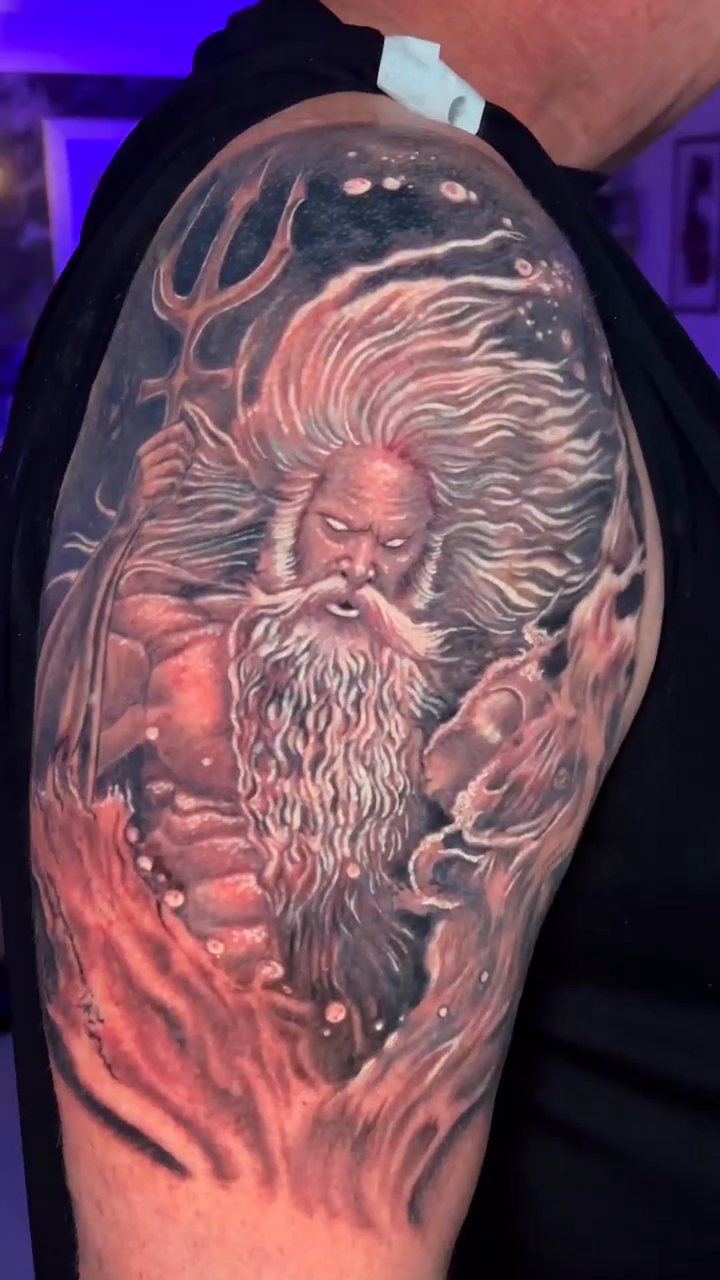 Poseidon realism tattoo by Amaury Ramirez