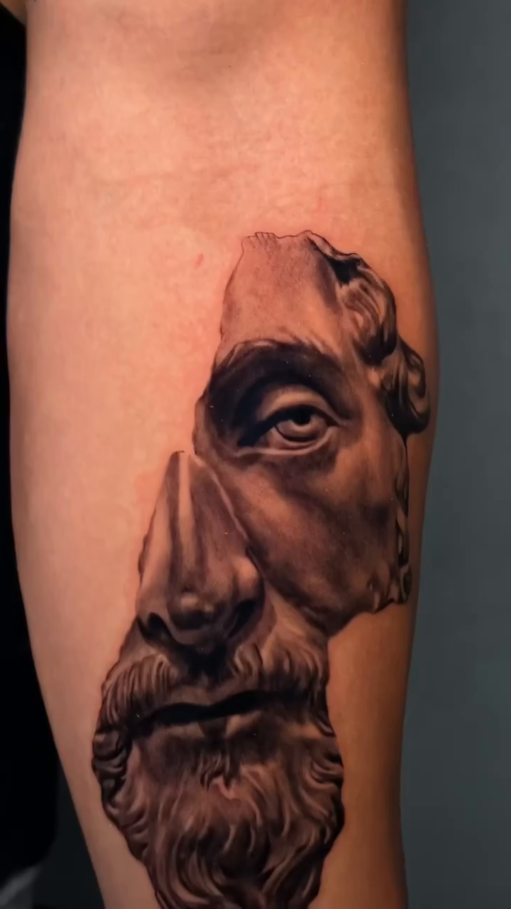 Bust of a man realism tattoo by Giona Starace