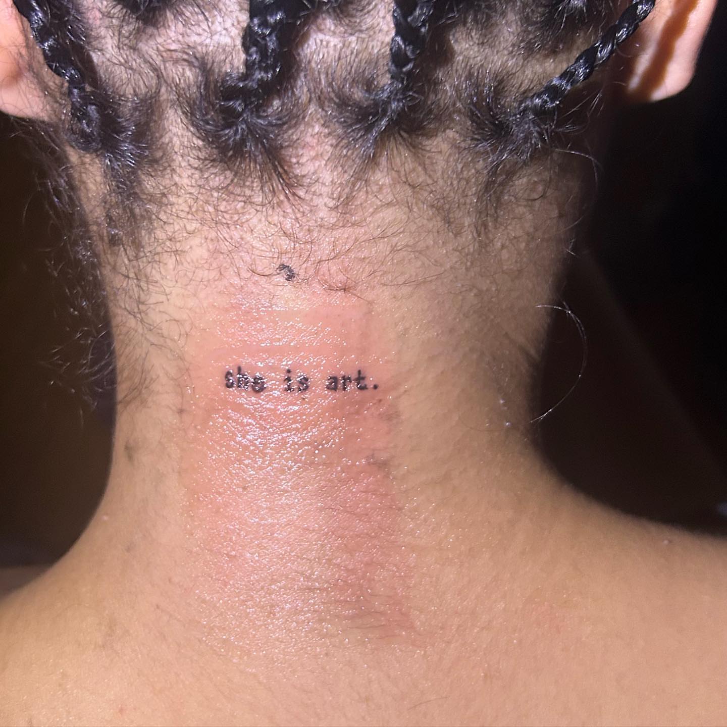 She is art lettering script tattoo on the neck by ๐ฆ