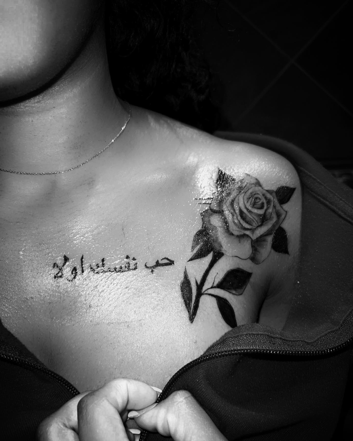 Rose black and grey tattoo on the shoulder by Bear