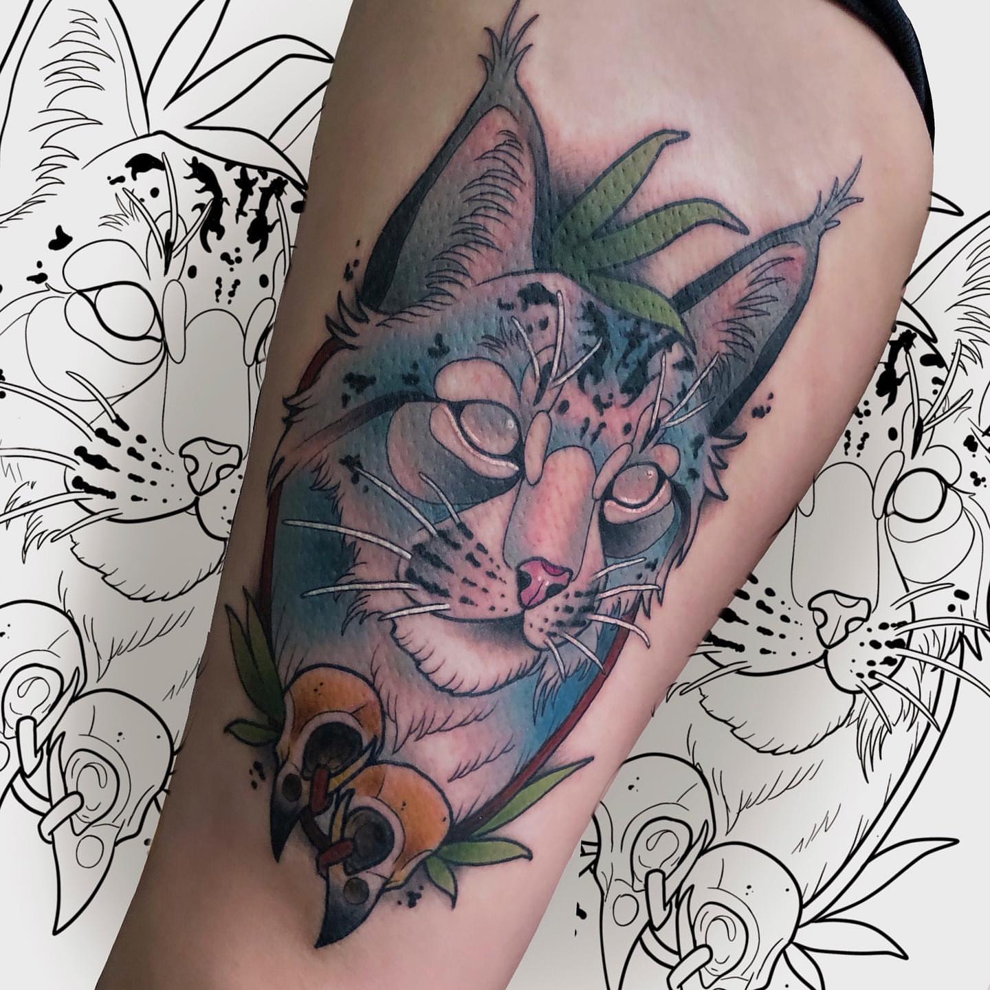 Panther realism tattoo on the thigh by 🍃  𝑳𝒆𝒆 𝑴𝒖𝒍𝒍𝒆𝒏  🍂, Seattle, Washington