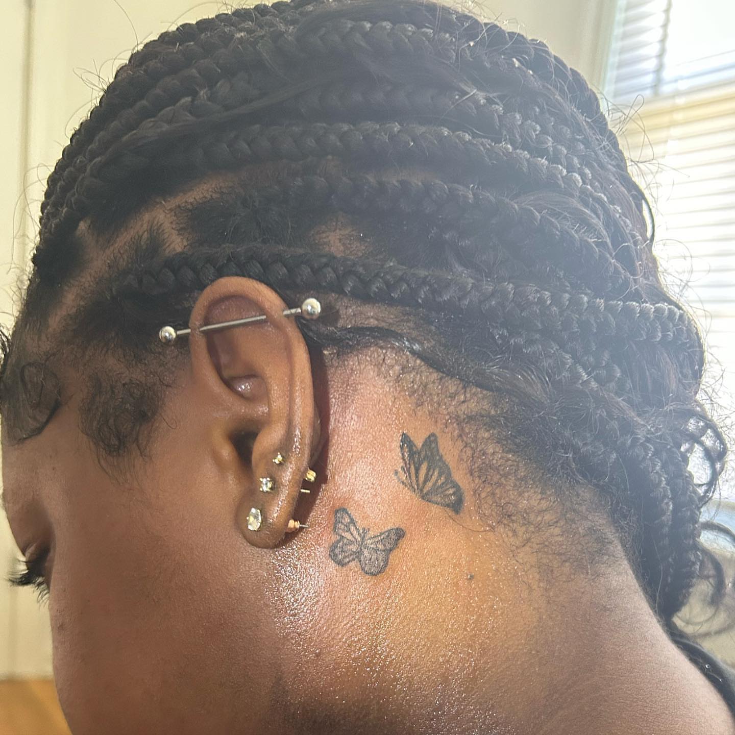 Butterfly black and grey tattoo on the neck by ๐ฆ