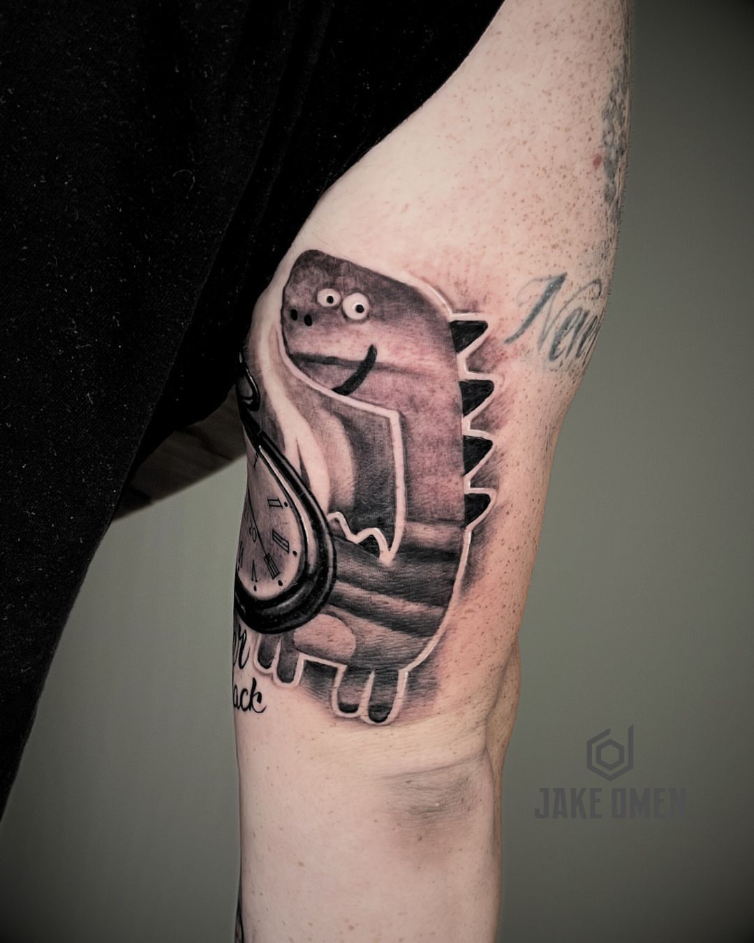 Tattoo by @jakeomen — black_and_grey