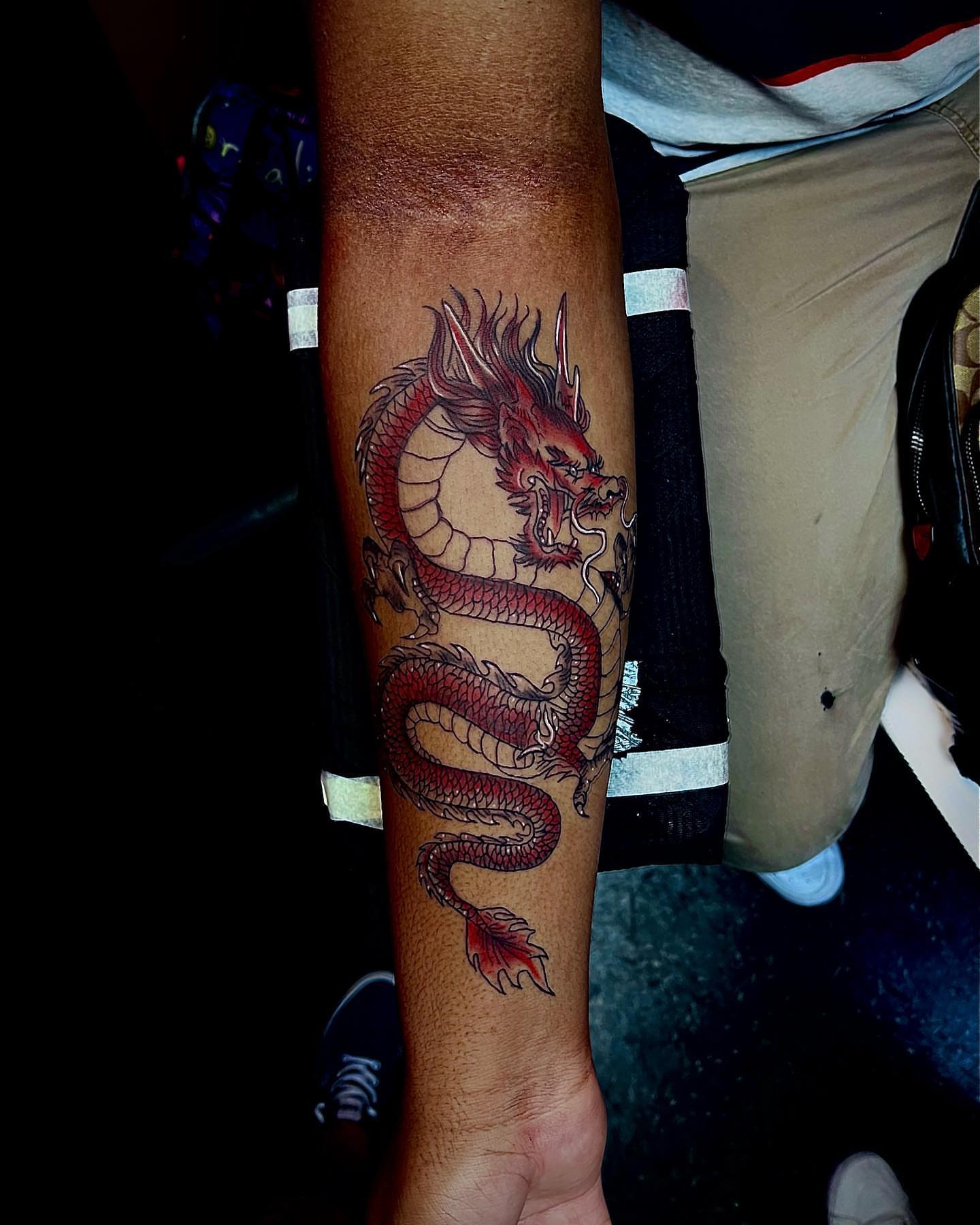 Dragon japanese irezumi tattoo on the forearm by Alyssa Turner