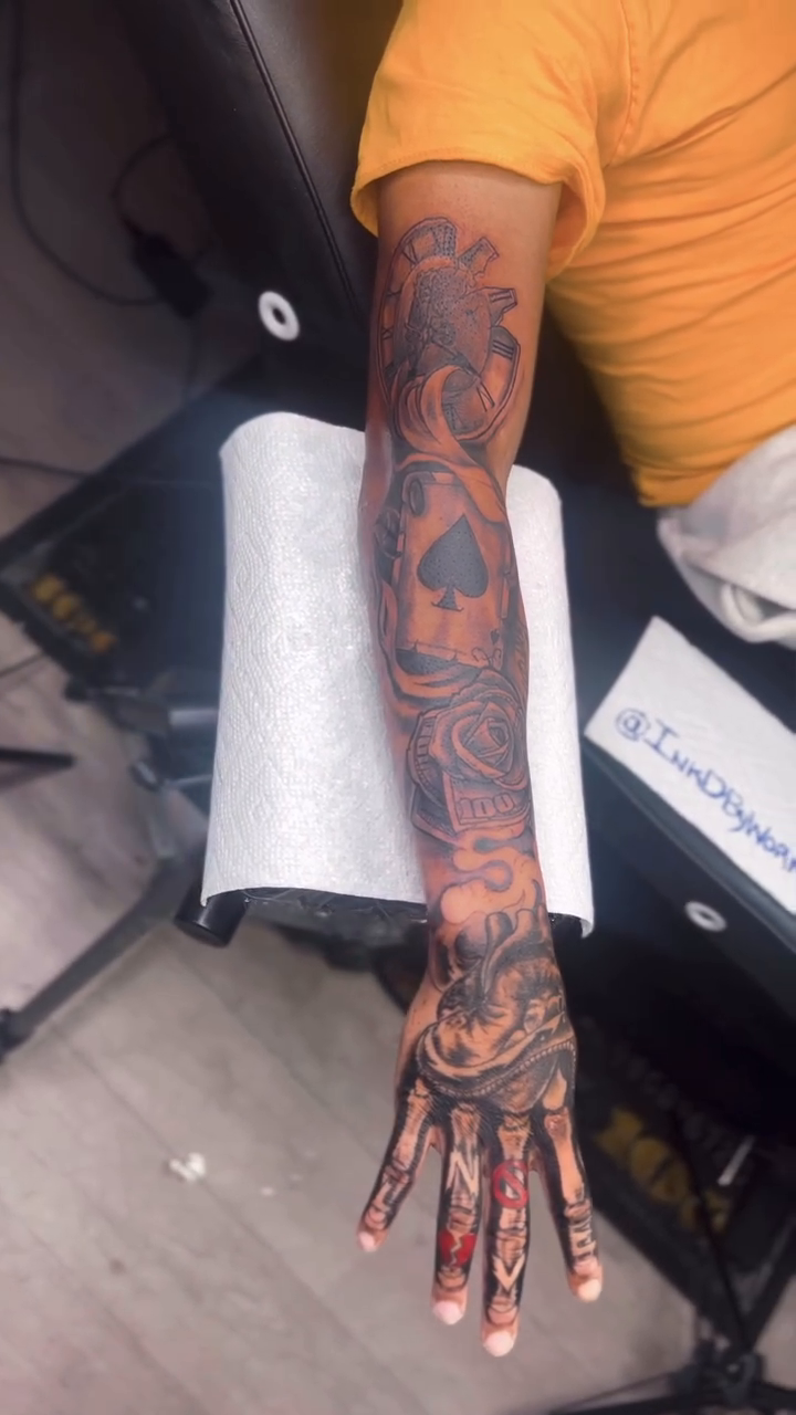 Arm sleeve with various motifs realism tattoo by ᴡᴏʀᴍ