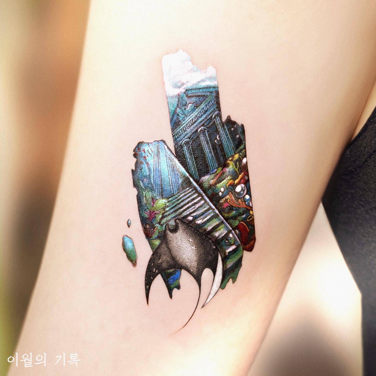 Ancient ruins realism tattoo on the forearm by 대구타투 iwol colortattoo realismtattoo