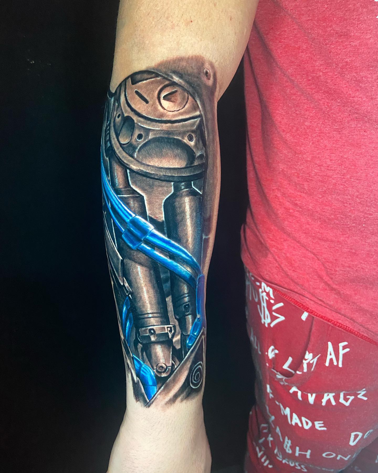 Mech arm realism tattoo on the forearm by ππ§π