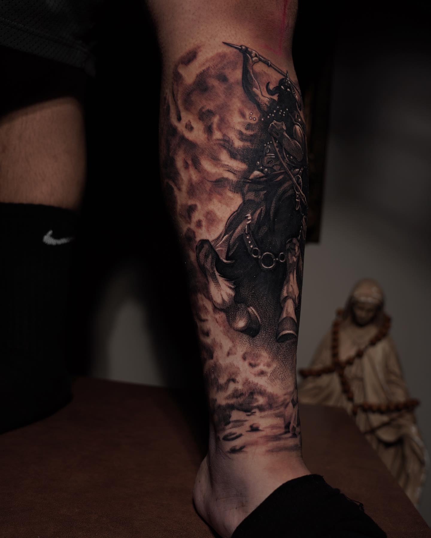 Demon warrior dark realism tattoo on the forearm by Brian Hernandez