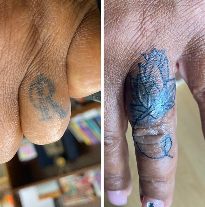 Leaf watercolor tattoo on the hand by CmoreInk