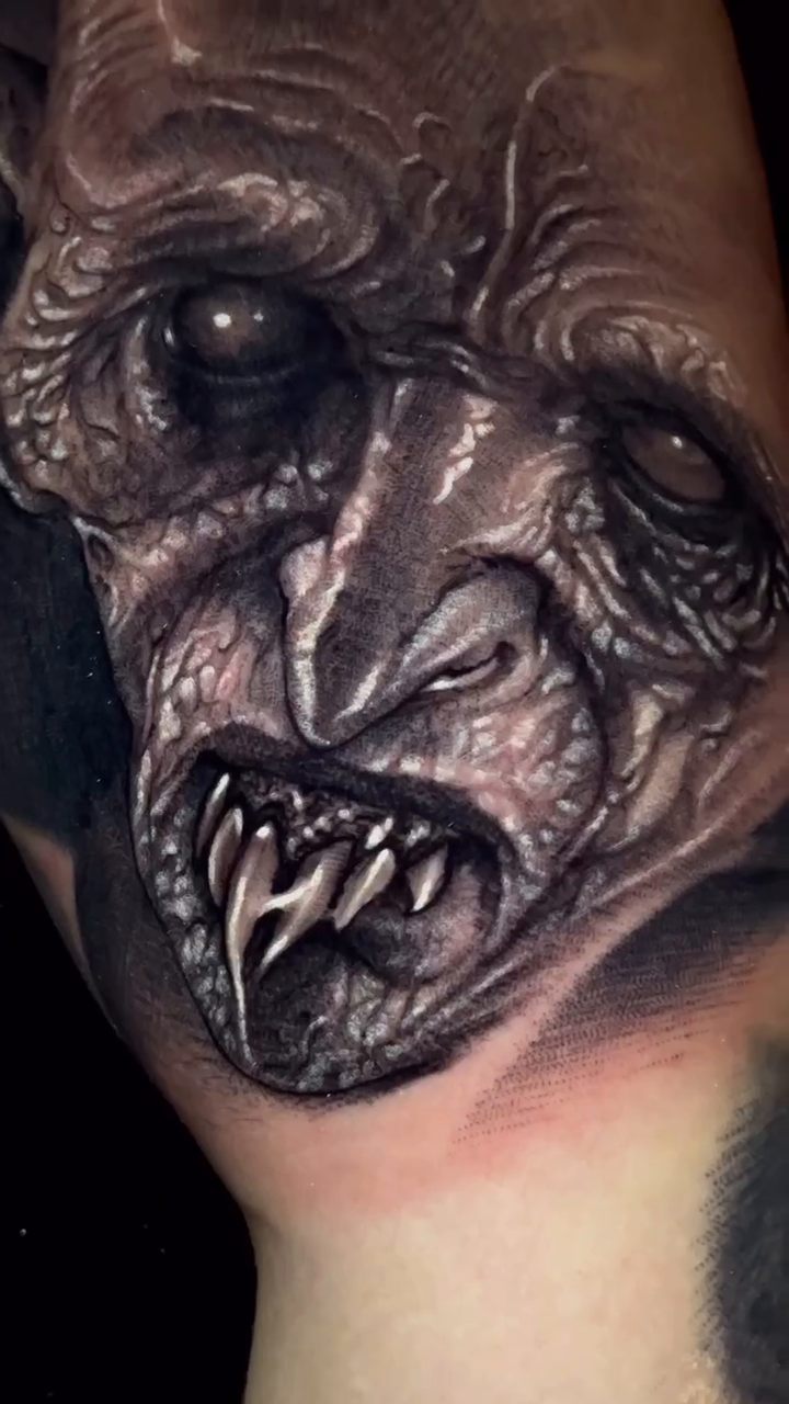 Vampire face realism tattoo by Aaron Moonan🩸Tattoo Artist NY