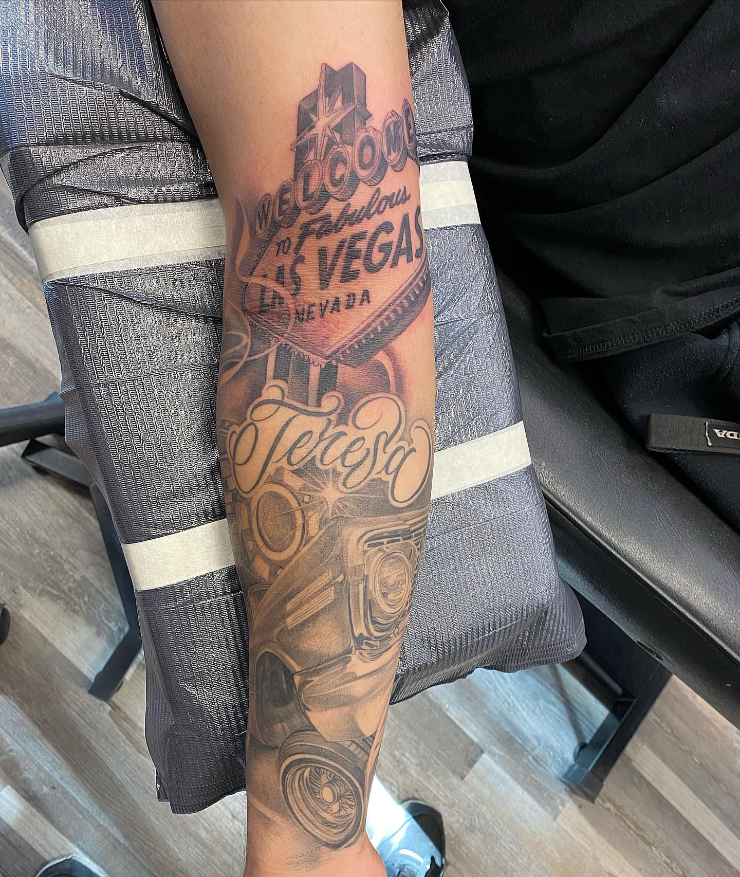 Welcome sign American traditional tattoo on the forearm by Living Life In The Gray Area