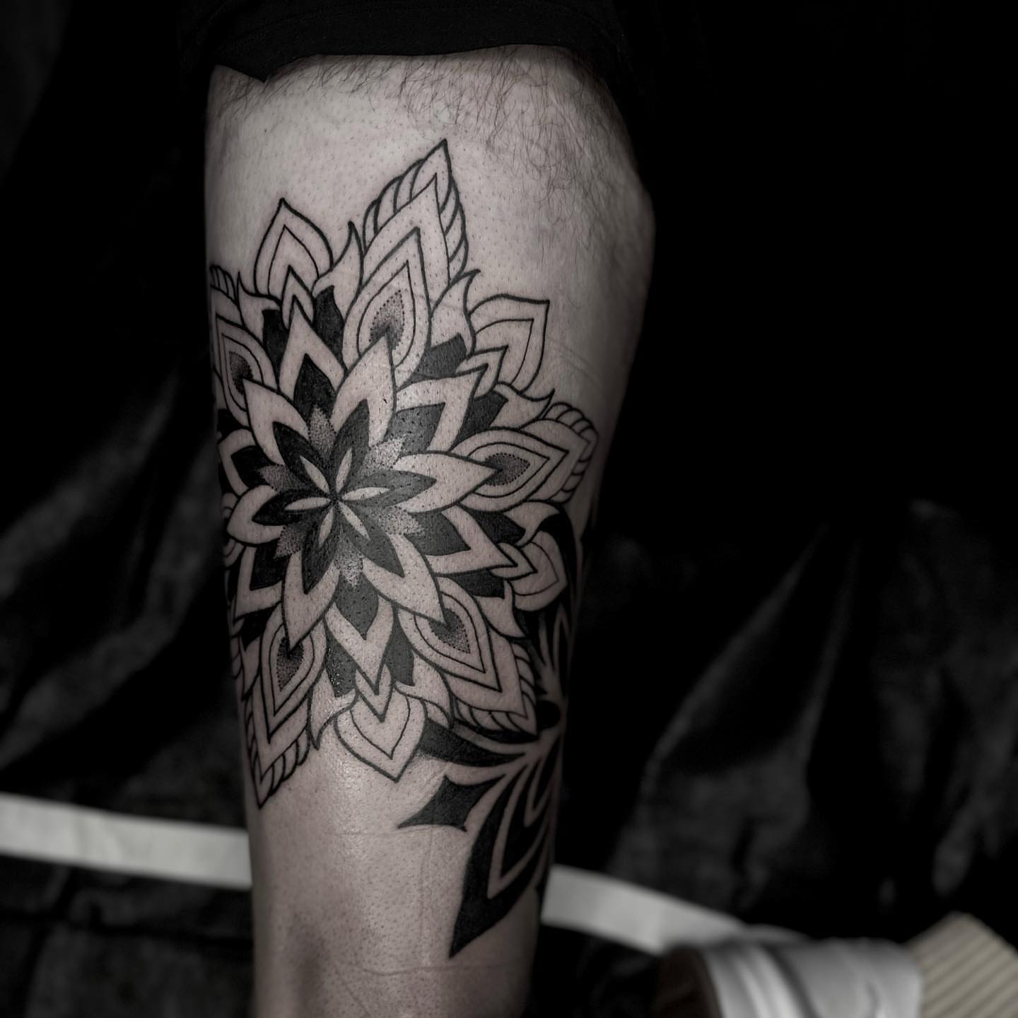 Geometric mandala geometric tattoo on the thigh by t a y l o r