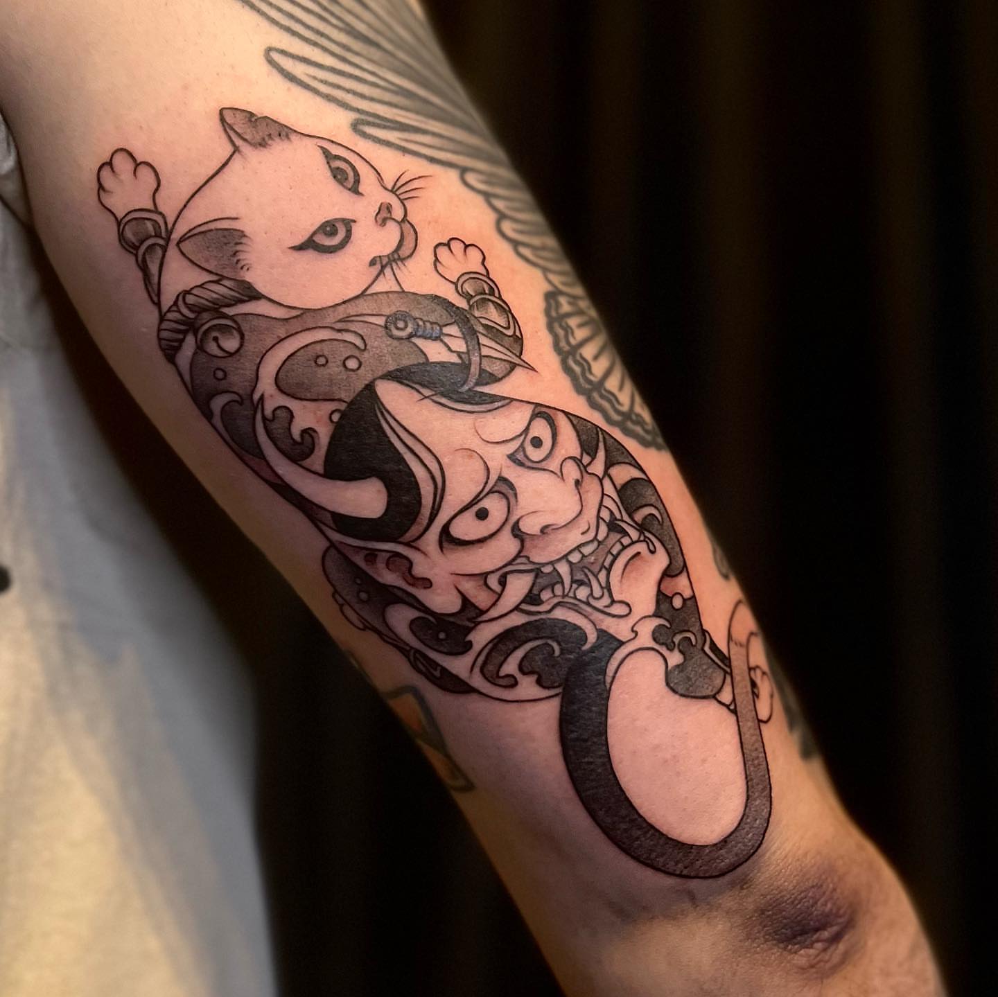 Tattoo by @joshcustomart — black_and_grey, japanese_irezumi