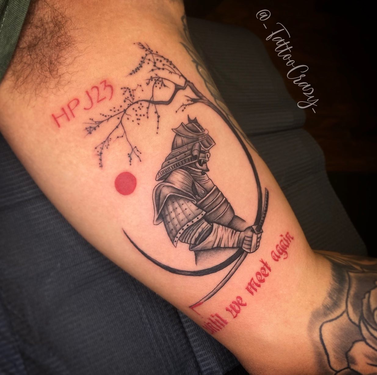 Samurai warrior black and grey tattoo on the forearm by TattooCrazy🎭