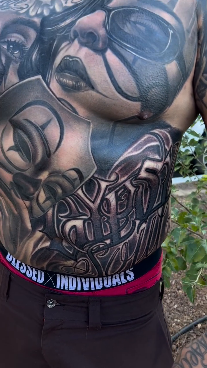 Multiple faces and lettering realism tattoo by ⚜️Felipe Parada⚜️
