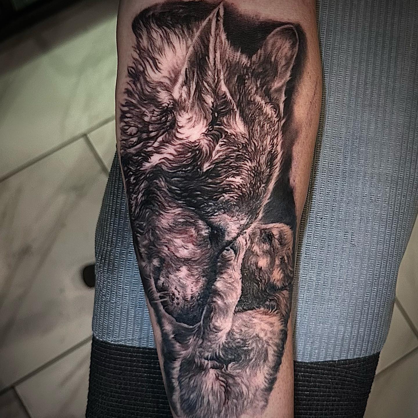 Wolf realism tattoo on the forearm by Chrisjansentattoo