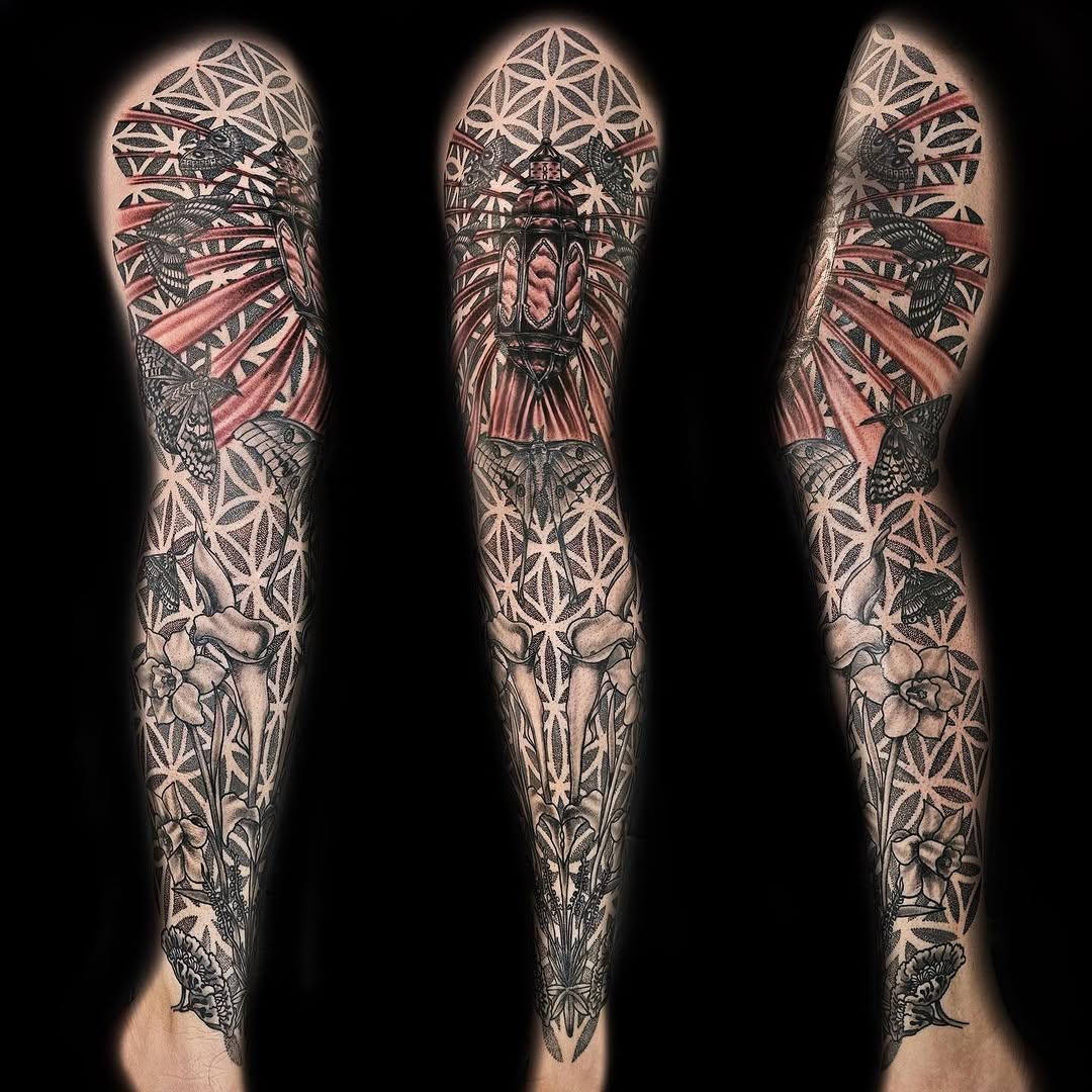 Tattoo by @chrisstuckertattoos — black_and_grey, geometric