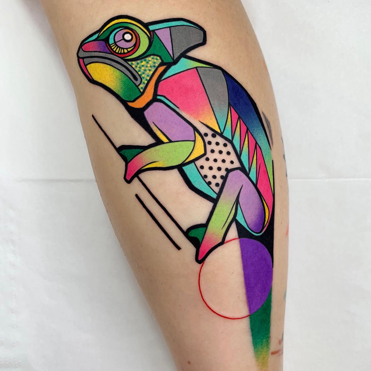 Geometric frog geometric tattoo on the forearm by hurjaesae