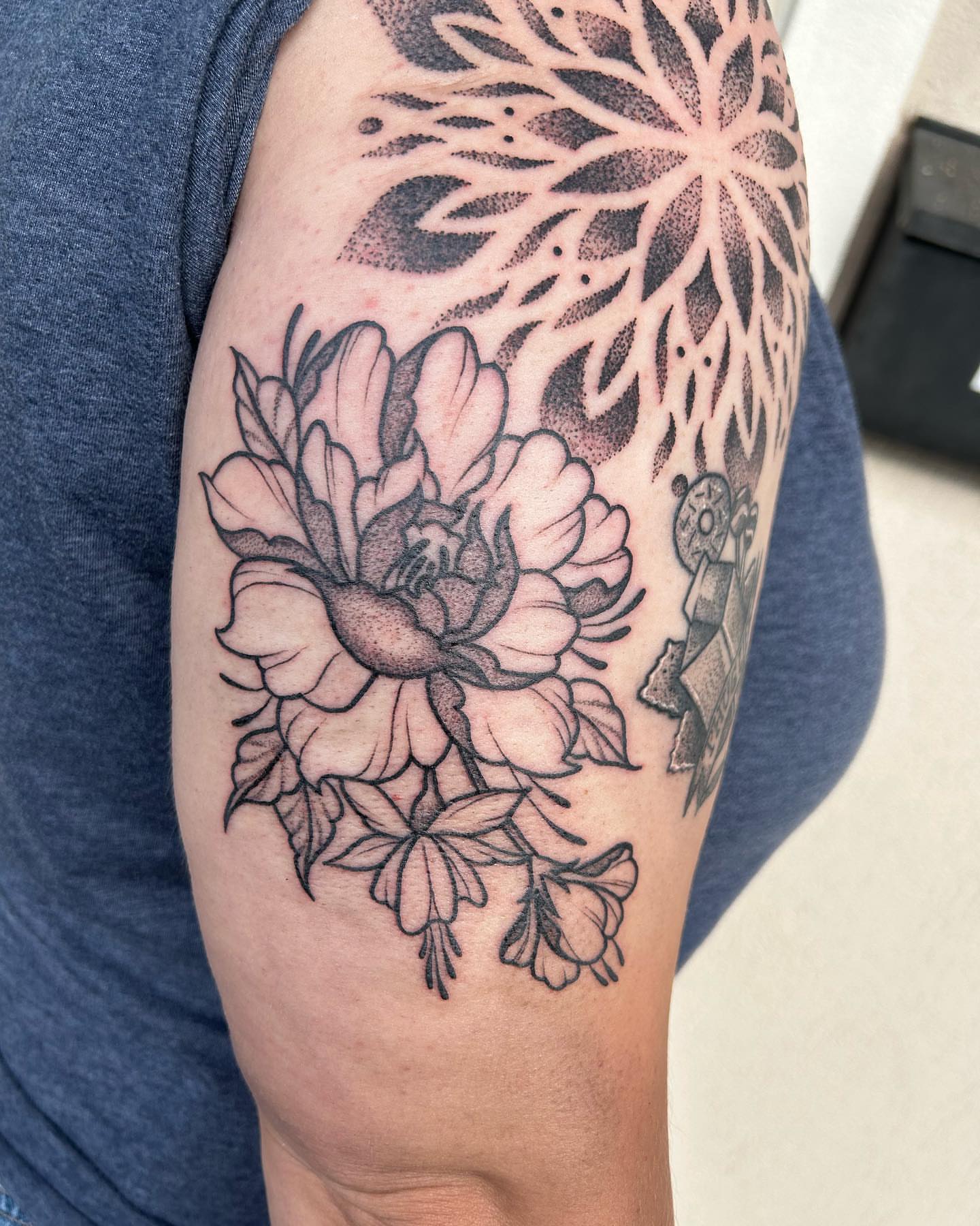 Peony flowers black and grey tattoo on the forearm by ππππππ ππππππ